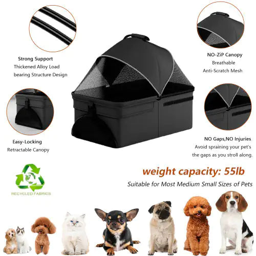 2 In 1 Folding Dog Stroller, Pet Folding Stroller, 4 Wheels Dog Cat Puppy Stroller W  Removable Travel Carrier For Small  Medium Pet, Waterproof Pad, Car Seat, Sun Shade, Xmas Christmas Gift