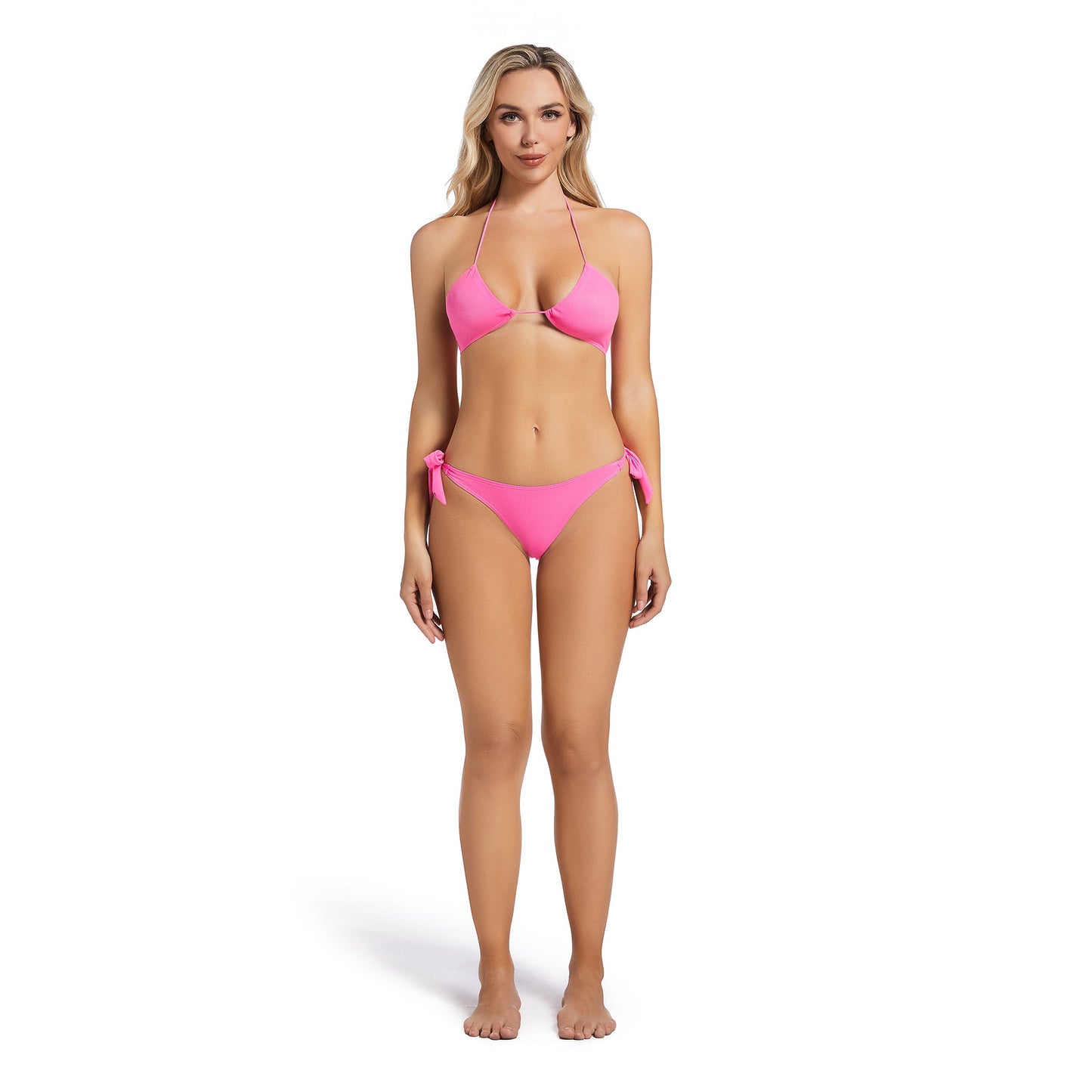 PINK RUCHED TAN-THROUGH BIKINI SET