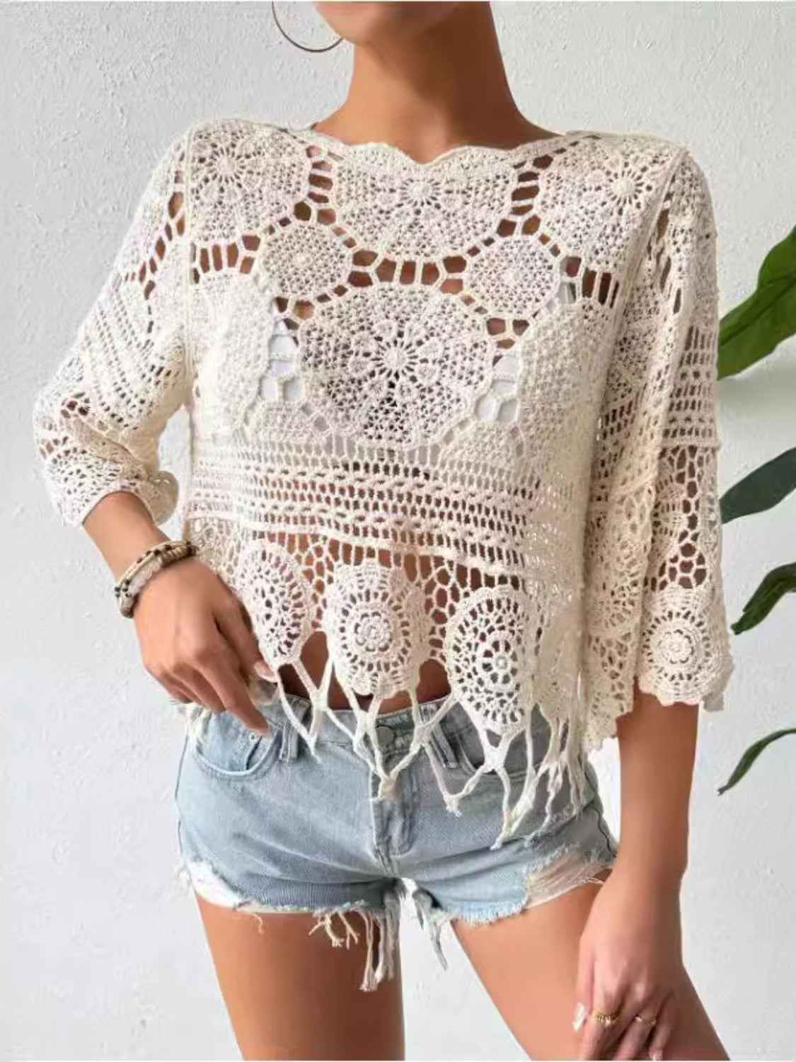 Openwork Round Neck Cover-Up