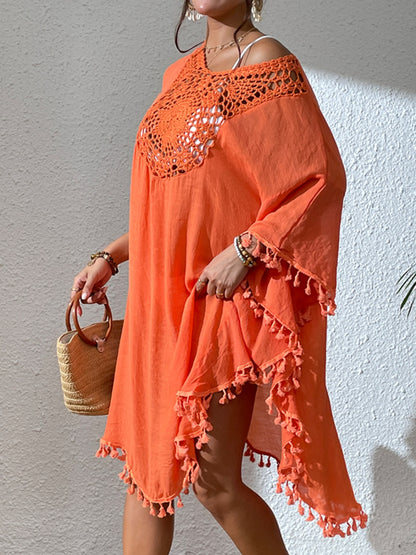 Tassel Cutout Scoop Neck Cover-Up Dress