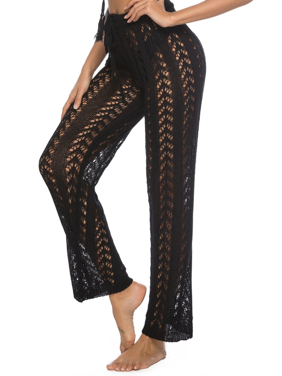 Cutout Drawstring High Waist Swim Pants